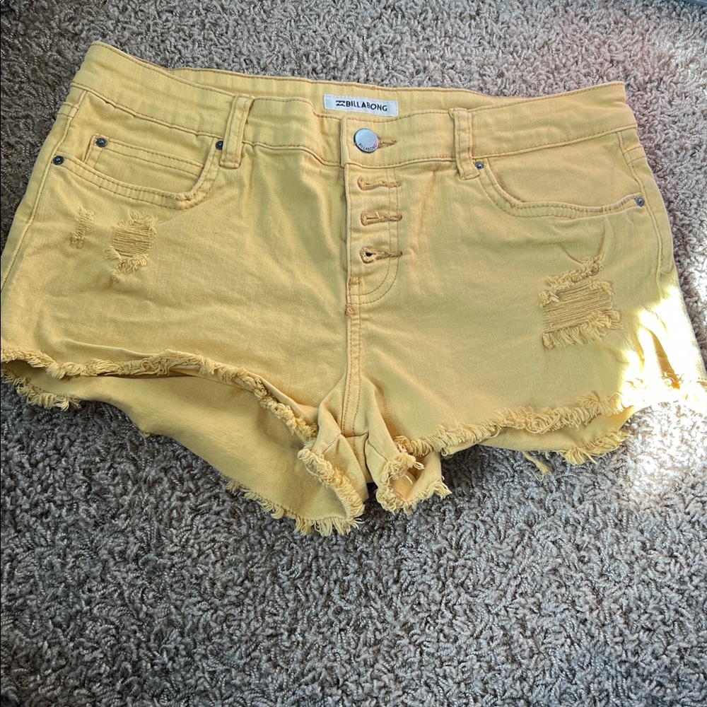 Billabong Mustard Yellow Frayed Denim Shorts